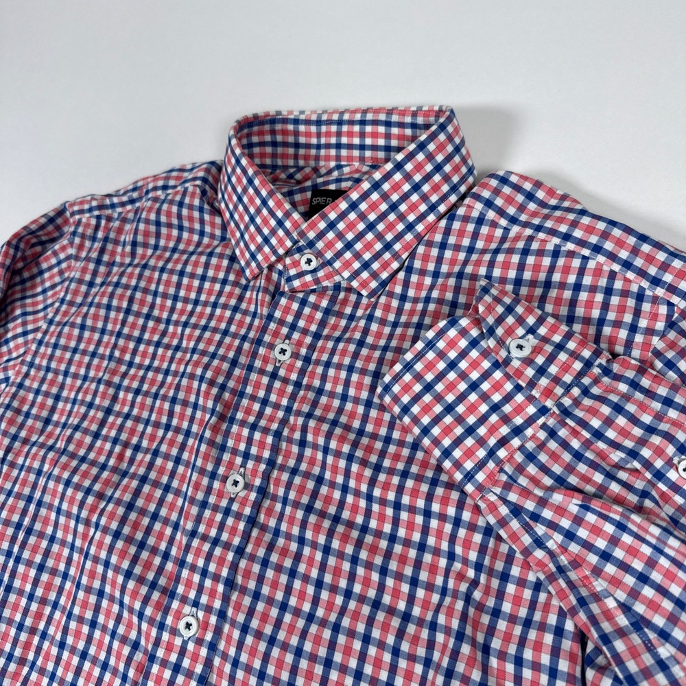 Spier & Mackay Shirt Mens 15.5 33 Pink Blue Gingham Extra Slim Preppy Button‎ Up